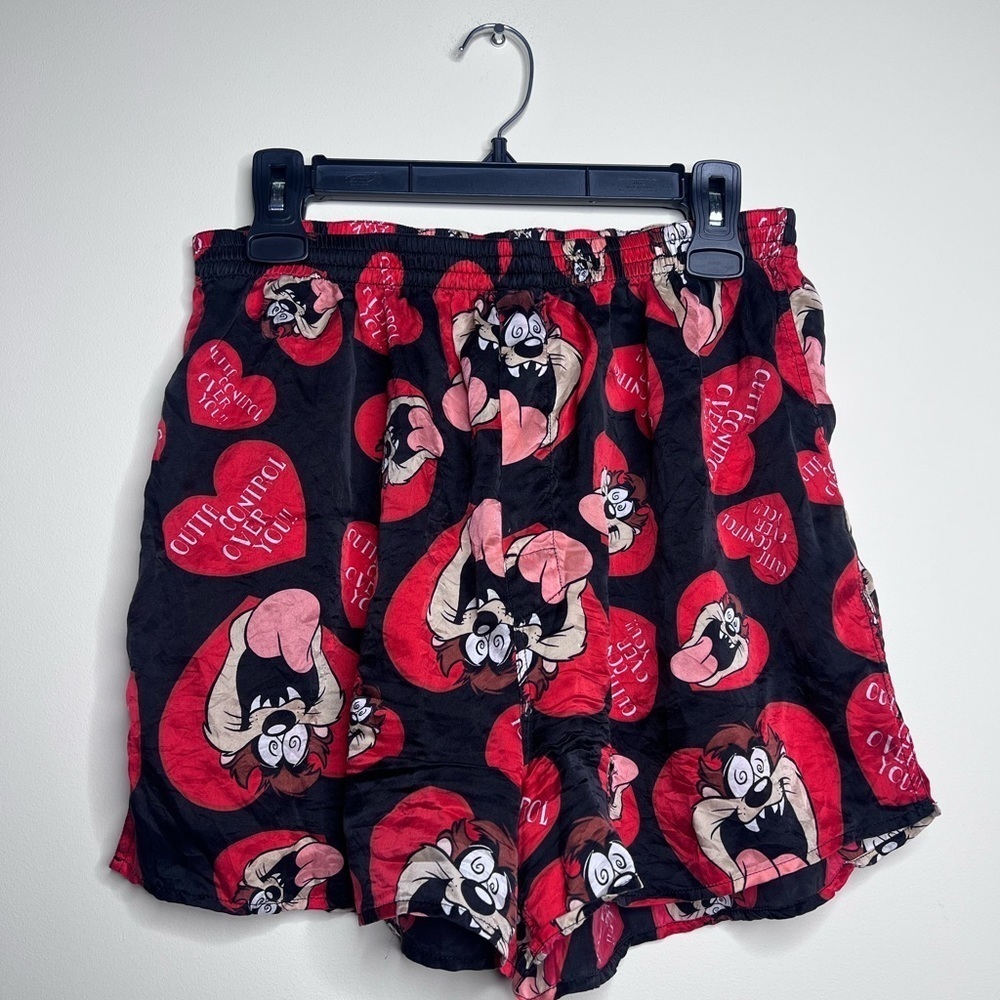 Vintage Disney Silk Boxer Shorts Tasmanian Devil Print Hearts Valentines XL - Picture 2 of 11